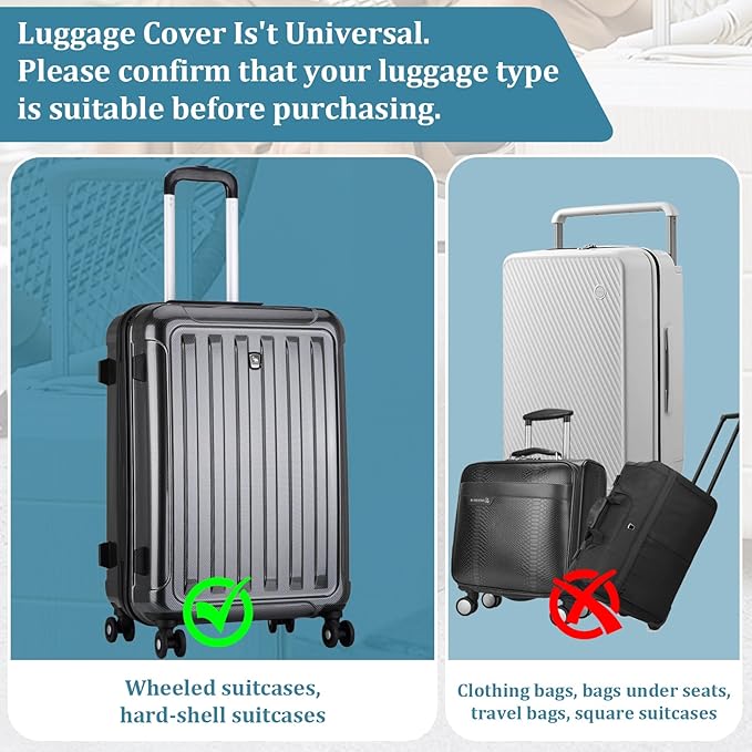 Upgraded Elastic Luggage Cover Protector - Stretchable Black Cloth + Clear TPU, Fit 26 Inch Wheeled Suitcase TSA Approved, Waterproof & Anti-Scratch, Includes Free Red Luggage Tag