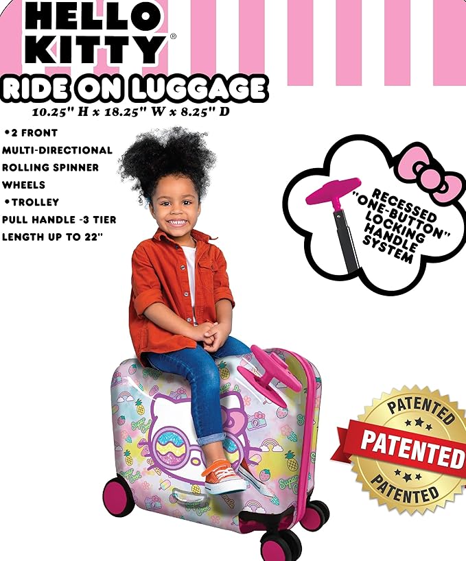 Fast Forward Ride-On 18" Suitcase For Kids/Tow-Along Toddler Carry-On Luggage With Wheels (Hello Kitty)