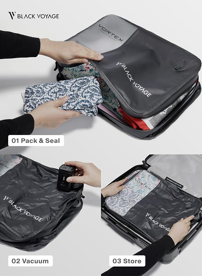 Black Voyage Reusable Vacuum Compression Travel Bag for Carry-On Suitcase and Backpack, Recycled IP67 Waterproof Space Saver Vacpack (1-Pack, 21L - No Pump)
