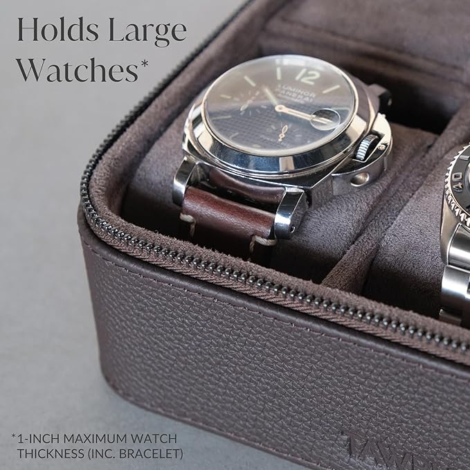 TAWBURY 3 Watch Case Top-Grain Genuine Leather Travel Case Roll for Men - Brown