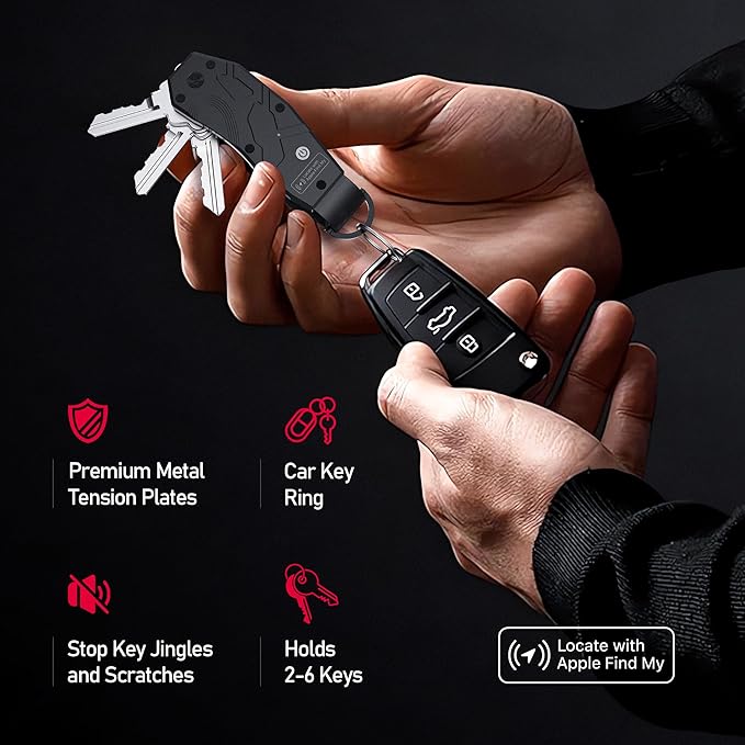 Air Keychain, Key Organizer Works with Apple Find My, Built-in airtag Chips, Holds 2-6 Keys, Car Key Chains with GPS Tracker, Key Finder, Minimalist Key Holder for Men and Women, (iOS Only) (Black)