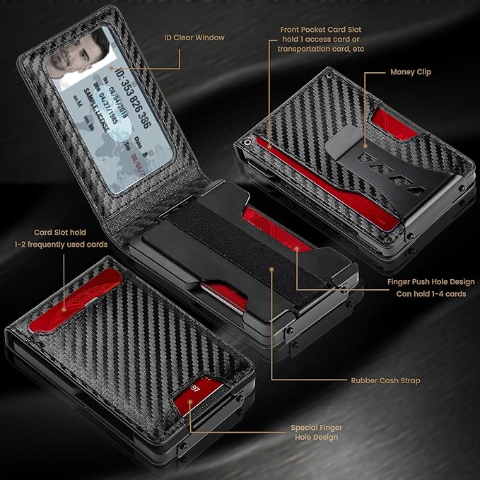 Wallet for Men Newly Upgraded Magnetic Minimalist Slim Men’s Wallet, RFID Blocking Mens Wallet with Money Clip & ID Window, Metal Compact Wallet with Nice Gift Box (Carbon Fiber)