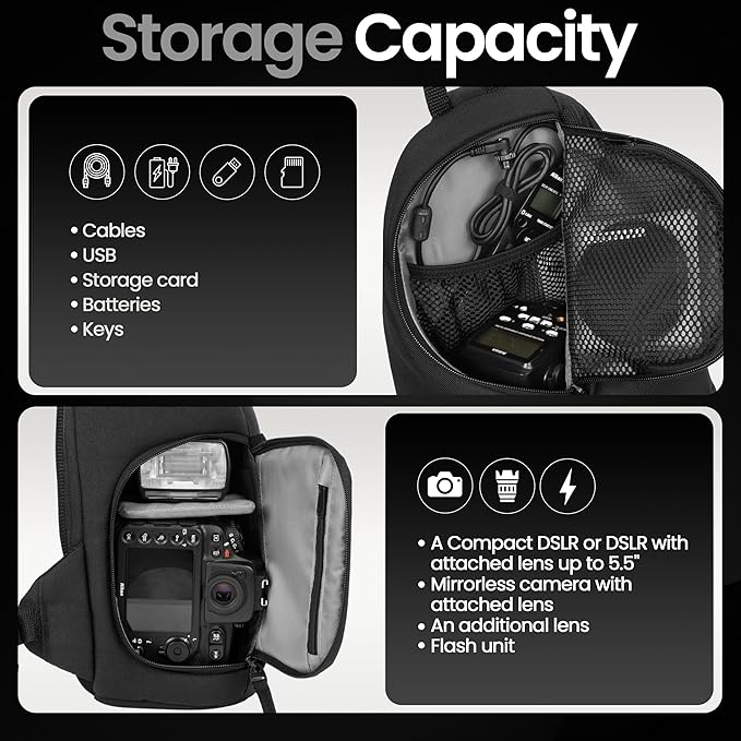 Tamrac Jazz 76 v2.0 Camera Sling Bag, Photography Backpack, Camera Case for Photography Accessories, Compact Camera Shoulder Bag for DSLR and Mirrorless Cameras, Crossbody Camera Bag – Black