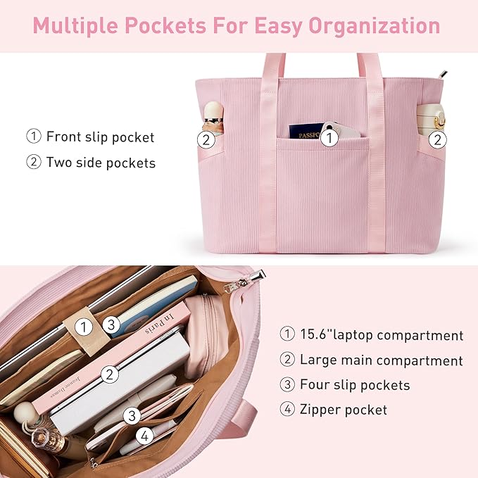 Tote Bag for Women with Zipper, Travel Tote Bags with Compartments Large Shoulder Bag Handbag for Gym Work School