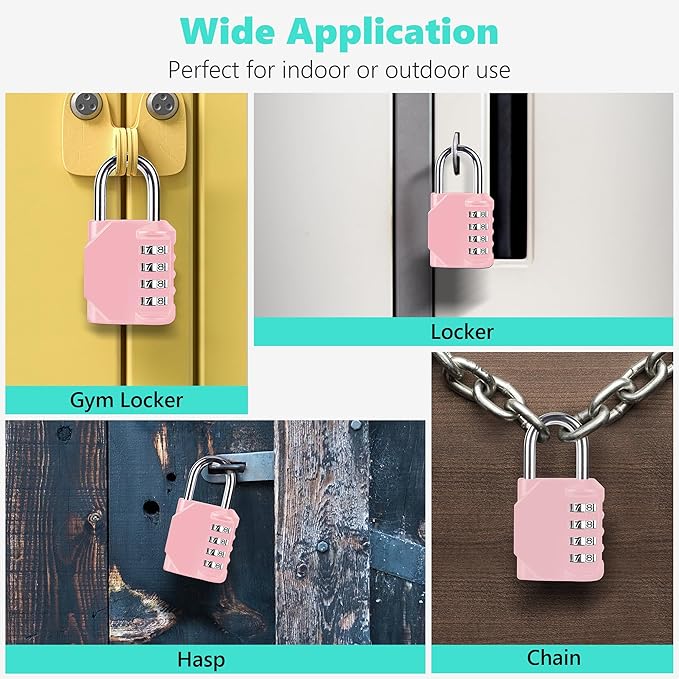 CL11RQ Combination Lock, 4 Digit Outdoor Combination Padlock Set Your own Combination for Gym Locker Lock, School, Gates, Doors, Toolbox, Hasps and Storage (Rose Quartz *1)
