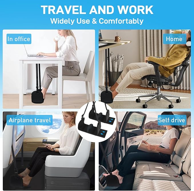 Airplane Foot Hammock, Foot Hammock for Travel Accessories with Ergonomic Removable Foot Divider Design, Airplane Foot Rest, Premium Comfortable Memory Foam & Hardboard for No Feet Clashing(Large)