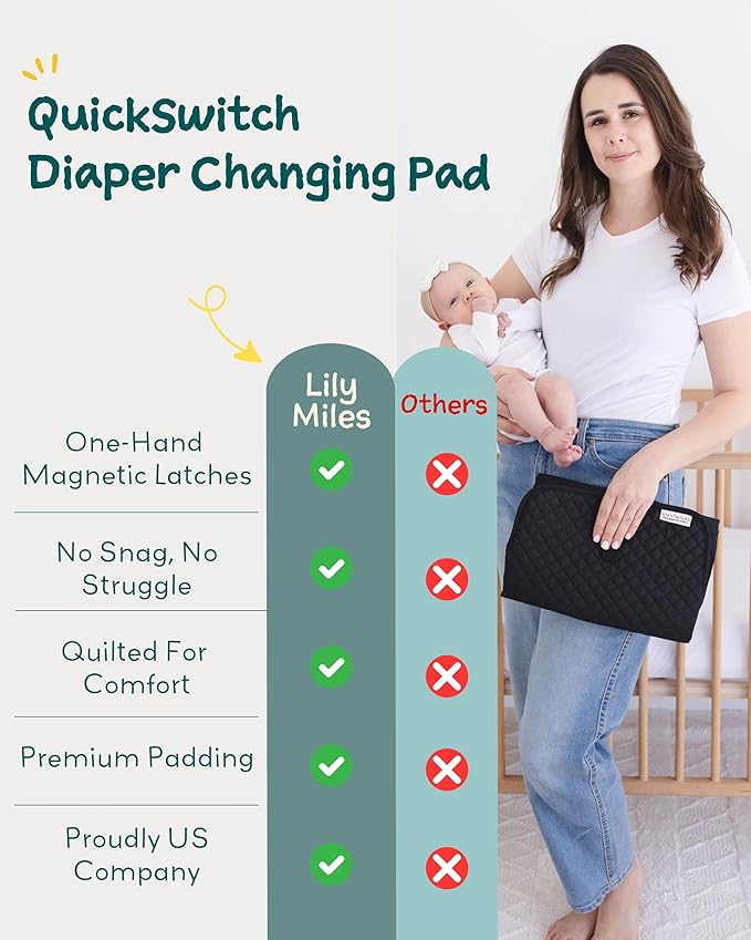 Lily Miles Baby Changing Pad Portable, Diaper Changing Mat with Magnetic Latches, Travel Pad for Diaper Bag, Baby Essentials, Wipeable & Waterproof Mat (Willow Green, Large)