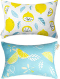 Outdoor Patio Chaise Lounge Small Headrest Waterproof Pillows with Insert & Adjustable Elastic Stripe,Garden Furniture Sofa Office Chair Seat Yellow 2 Pack