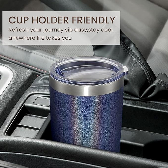 MEWAY 20oz Tumbler 12 Pack Double Wall Vacuum Insulated Travel Glitter Mug Bulk, Stainless Steel Tumblers with Lid and Straw, Powder Coated Coffee Cups for Woman(Rainbow Navy,Set of 12)