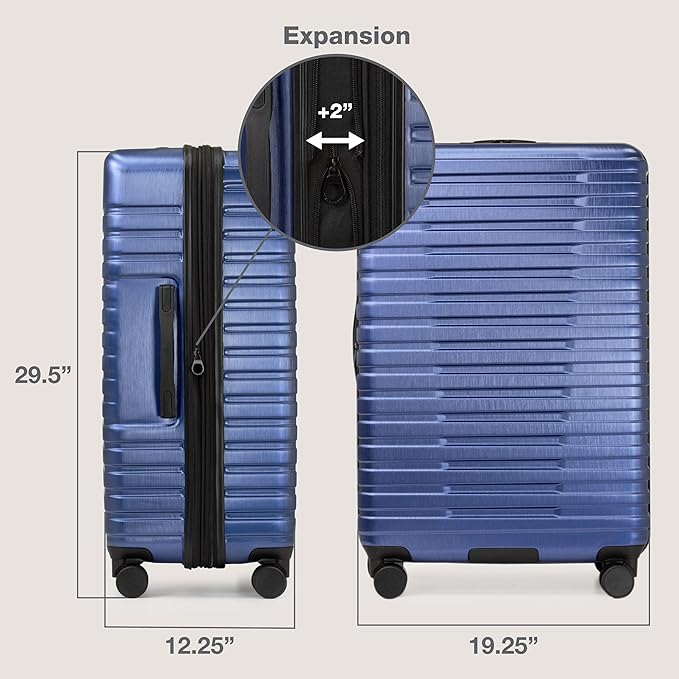 U.S. Traveler Boren Polycarbonate Hardside Rugged Travel Suitcase Luggage with 8 Spinner Wheels, Aluminum Handle, Navy, 2-Piece Set, USB Port in Carry-On