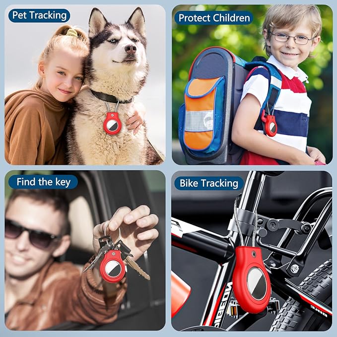 Waterproof Airtag Holder,Airtag Case with Secure Lock,Airtags Keychain for Apple Airtag,Anti-Lost Protective Cover Air tag Accessories for GPS Item Finder Tracker Luggage,Bag,Key,Pet,Cat Dog,-Red