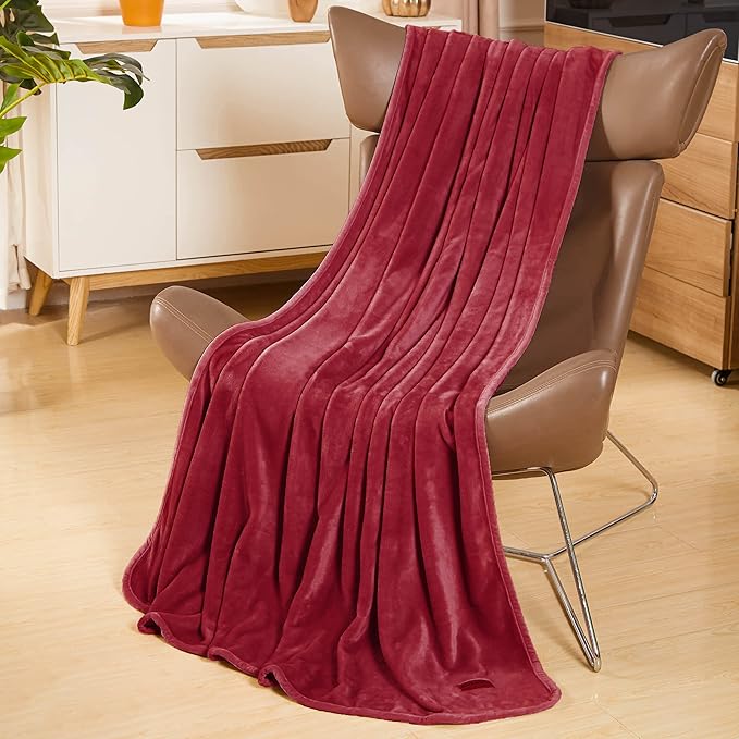 Surii Home Luxury Microfiber Flannel Blanket, Super Soft, Warm, Cozy, Fluffy, and Breathable, Perfect Throws for Bed, Couch, Sofa, for All Season Use. 350GSM Travel Size 50x60 Inches (Burgundy)