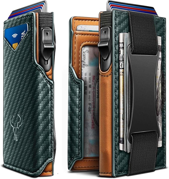 BULLIANT Men Wallet Gift Boxed,Slim Front Pocket Wallet Money Clip Card Holder 3.8"x2.7",Pop-up Access