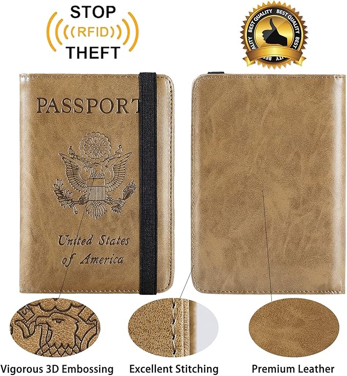 Passport Holder Cover Wallet Travel Essentials RFID Blocking Leather Card Case International Must Haves Travel Accessories for Women Men(113#Brown)