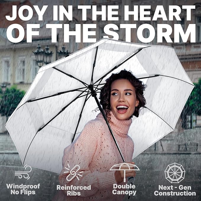 Royal Walk Windproof Folding Travel Umbrella Compact and Strong Luxurious Real Wood Handle Automatic Open Close Vented Double Canopy for Men and Women