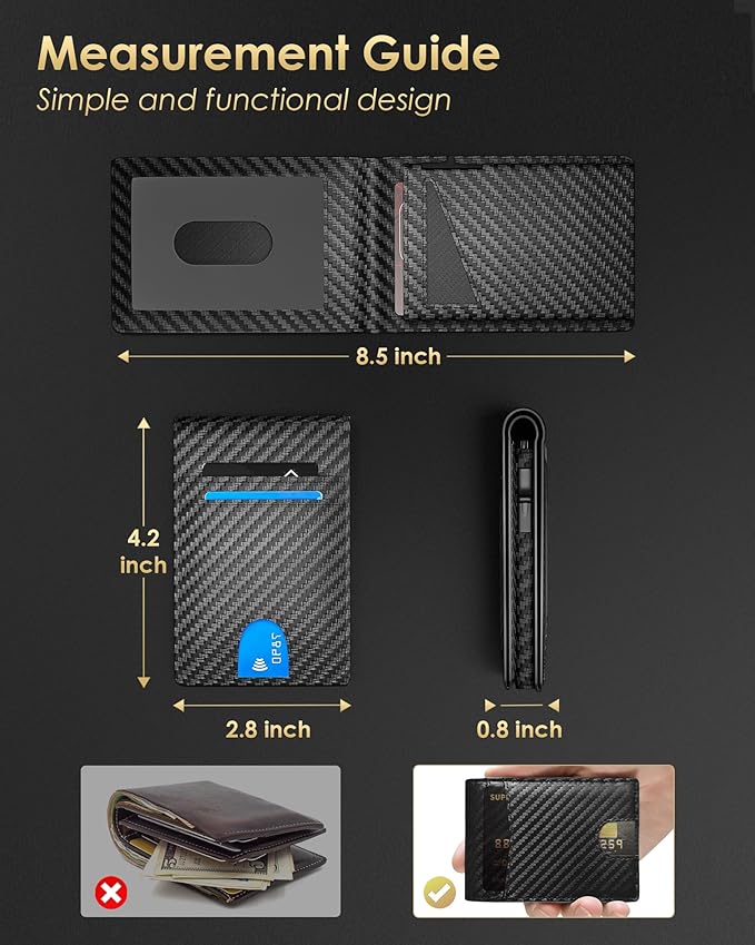 2025 Wallet for Men - RFID Blocking [Functional & Practical] Bifold Slim Minimalist Credit Card Holder Pop Up Wallet Metal Case with Cash Slot, Front Pocket with ID Window, Gift Boxed (Carbon Fiber)
