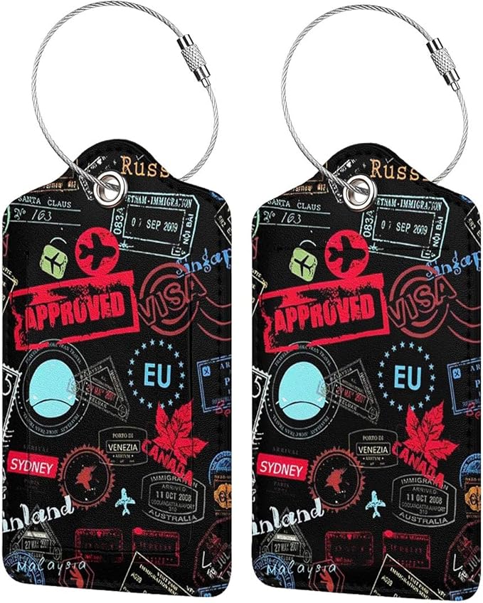 2 Pack Luggage Tags for Suitcases Women Men Kids, Go Travel-World Bag Tags for Leather Luggage with Waterproof Suitcase Tags Privacy Cover Name ID Label Steel Loop for Travel Bag Suitcase