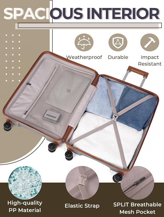 Luggage Sets 5 Piece, Suitcases with Wheels, Hardshell Suitcase Set, PP Carry on Luggage Set with TSA Lock, Travel Luggage