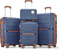 Campfun Luggage Sets 4 Piece, Expandable Carry On Luggage Set Hardshell PP, Suitcase Set with Double Spinner Wheels, Checked Durable Lightweight with TSA Lock, 14/20/24/28in, Blue Brown(A)
