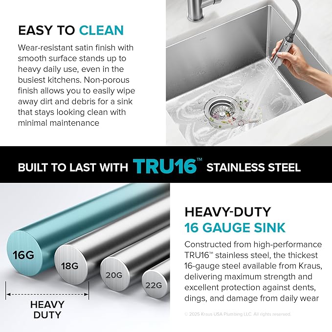 Kraus Kitchen Sink - Kraus Standart Pro 17-Inch Undermount Single Bowl, 16 Gauge Stainless Steel Kitchen Sinks, KHU101-17