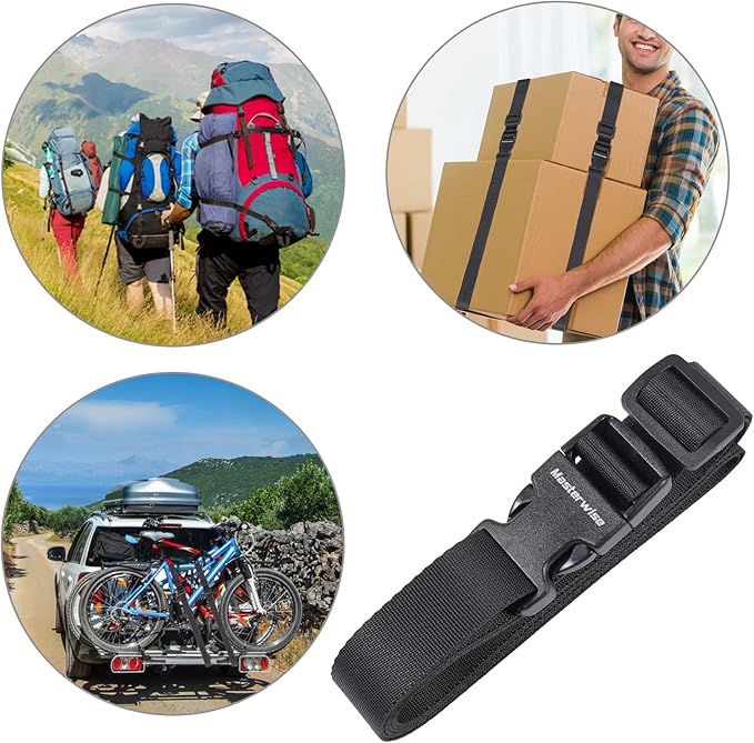 Buckle Straps with Clips, Adjustable Nylon Straps with Buckle, Packing Strap, Black 4 Pack (7’x1)