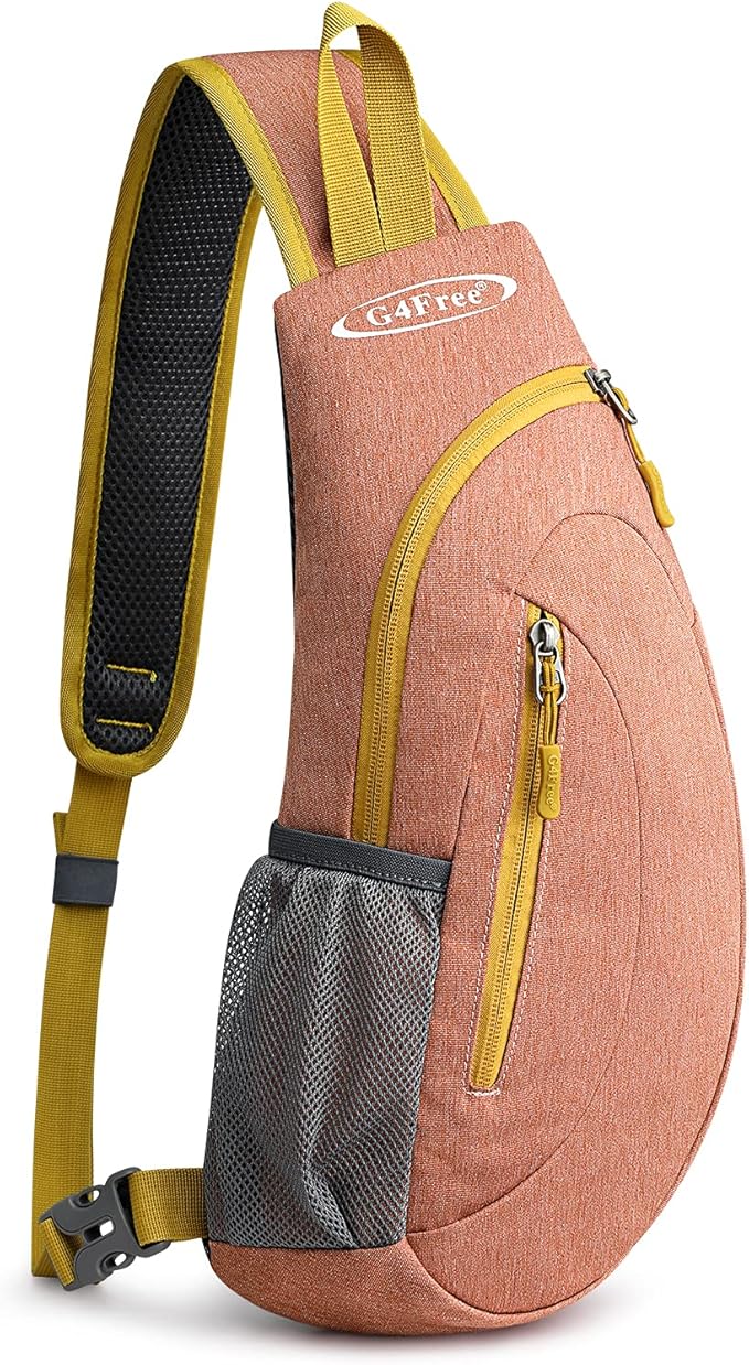 G4Free Sling Bag for Men Women, Small Crossbody Backpack Lightweight Chest Shoulder Bags for Travel, Outdoor and Sports (Light orange)