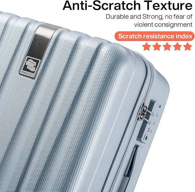 Hanke 24 Inch Luggage Suitcases With Spinner Wheels Lightweight PC Hard Shell Rolling Suitcase With Travel Lock,Checked-Medium 24-Inch(Gray)