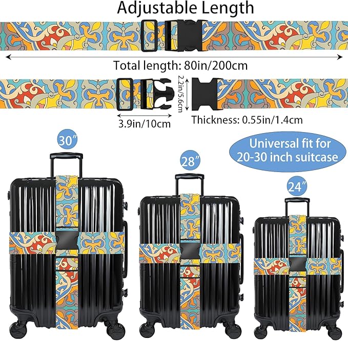 Totem Flowers Luggage Straps for Suitcases, Adjustable Luggage Travel Belt to Keep Luggage Security While Travel, Strong Polyester Fabric, Easy-to-Recognize Cute Pattern Travel Essentials, 2 Pack