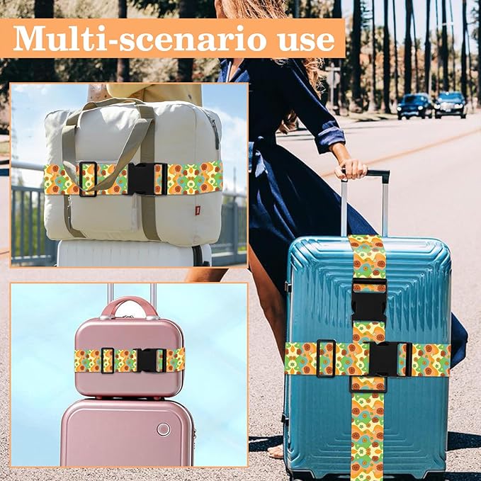 Luggage Straps for Suitcases TSA Approved, Luggage Identifiers for Suitcase, Adjustable Suitcase Strap for Baggage Security with Cute Patten, Travel Necessary Accessories (Rainbow Flower)