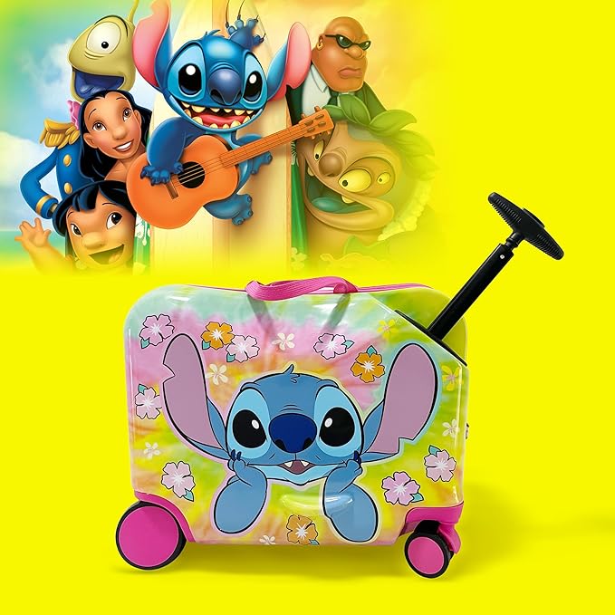 Fast Forward 18" Lilo And Stitch Kids Ride on Luggage-HardShell Rolling Travel Suitcase-Lightweight Ride On Suitcase For Kids