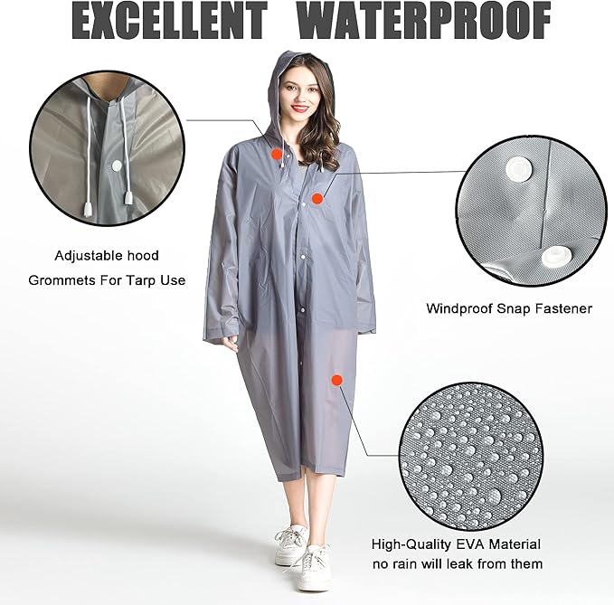 Rain Coats (2 Pack) - Reusable EVA Rain Ponchos for Adults Rain Jackets Raincoats for Men Women