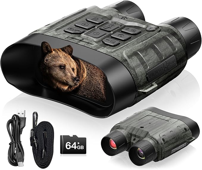 Night Vision Goggles, 4K 112MP Night Vision Binoculars for Adults, 12X Zoom & 5000mAh Battery, 64GB Card Included, Infrared Vision, 1500ft Range, Perfect for Outdoor, Camping & Security