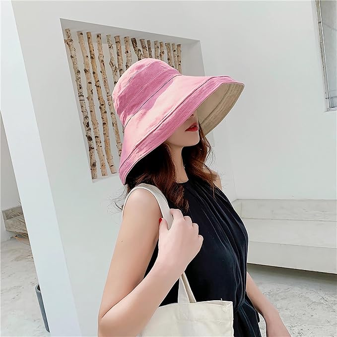 Women Wide Brim Sun Hats Metal Wired Edge Summer UV Protection Beach Fishing Hat for Hiking Garden Travel Chin Strap
