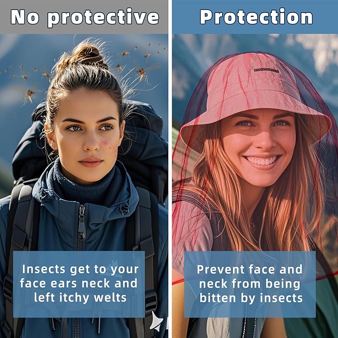 Oversized Mosquito Net 42 x 25 Inches Ultra Large Mosquito Head Net Face Neck Fly Mesh Netting Fits All Hats for Outdoor Camping Hiking Fishing Gardening Safari(Pink)