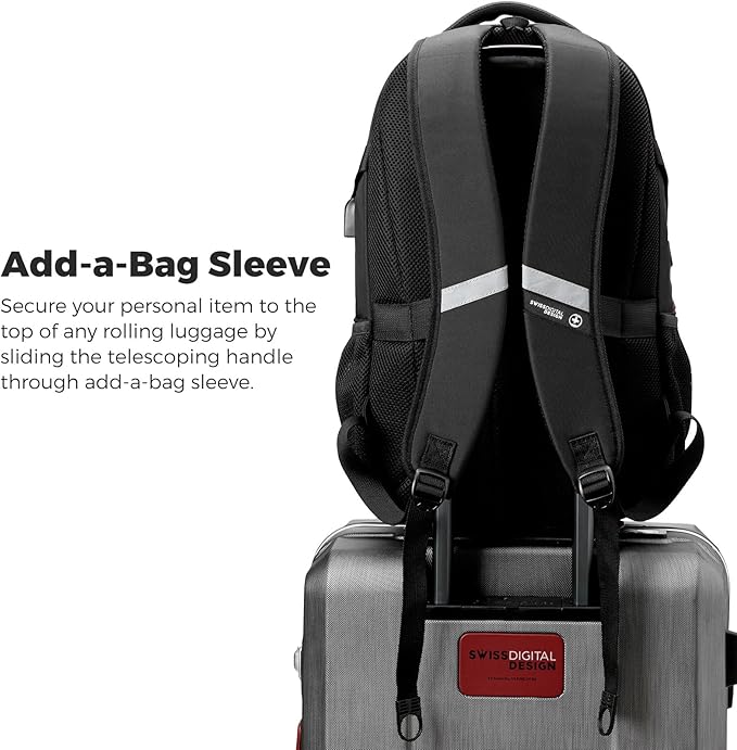 Swissdigital Design Laptop Backpack with USB Charging Port, TSA Travel Backpack Fits 15.6 inches Computer, 31L College School Backpack for Men, Haze Blue/Black | SD803