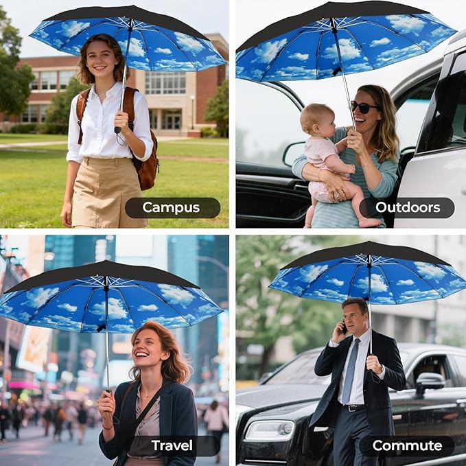 Compact Inverted Travel Umbrella, Automatic Open Close, 9-Rib 46 Inch Windproof Umbrella, Waterproof UPF 50+, Portable Umbrellas for Men, Women, Travel, and Daily Use