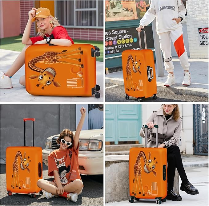 ANNA QUEEN Giraffe Fun Luggage Cover, Playful Giraffe Design with Beach Ball and Chair, Stretchable, Washable Travel Sleeve for 32-34 Inch Luggage