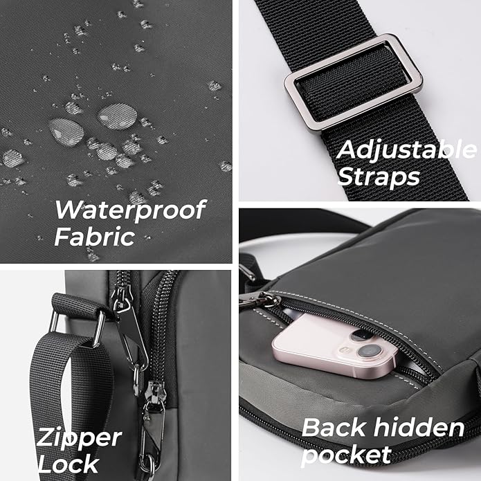 BROADREAM Small Crossbody Bag Men Women, Anti-Theft Crossbody Sling bags - Mini Shoulder Travel Bag for Hiking Sports