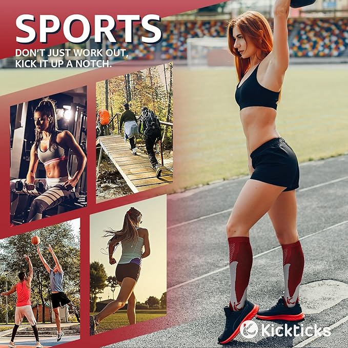 Kickticks 4 Pairs Compression Socks for Woman & Man Unisex 20-30mmHg Knee high Plus Size Wide Calves for Flying Running…