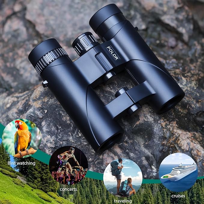 POLDR 12x25 Compact Binoculars for Adults and Kids, High Powered Waterproof Binocular with Phone Adapter, Small Easy Focus HD Binoculars for Bird Watching, Concerts, Hiking, Travel, Cruise