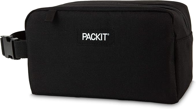 PackIt Freezable Snack Box, Black, Built with EcoFreeze Technology, Collapsible, Reusable, Zip Closure with Buckle Handle, Perfect All Ages and Fresh Snacks on the go
