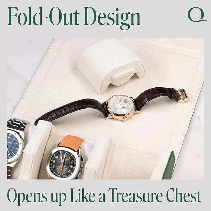 Napa Leather Watch Case for Men - Watch Roll Storage Organizer & Watch Display - Six Slot Luxury Watch Box for Home or Travel - Mens 6 Watch Holder Case (Green Cream)