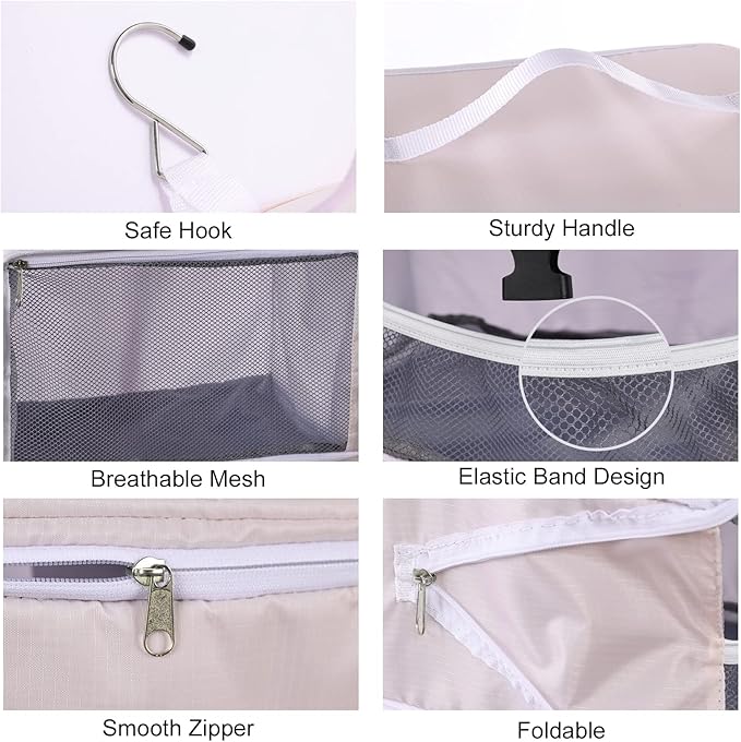 TABITORA Travel Portable Hanging Shelves Closet Organizer Packing Luggage Storage with Multifunctional and Foldable Invisible Compartment,Lightweight, for Suitcase, RV,Closet…Pink,XL