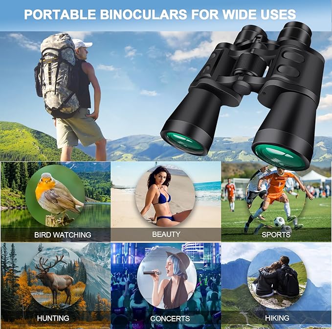 20X50 Binoculars for Adults High Powered- Large View with Clear Vision Waterproof & Fogproof Lightweight Easy Focus Compact Binoculars for Bird Watching Hunting Travel Sports Opera Concert
