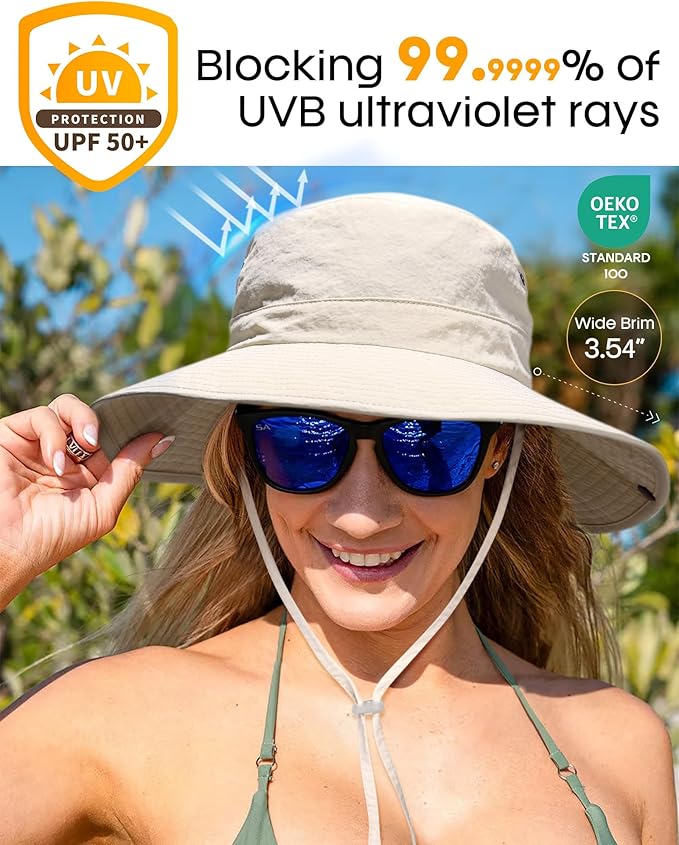 FURTALK Sun Hats for Women Ponytail UPF 50+ Beach Summer Hat Wide Brim Packable Cowboy Hat