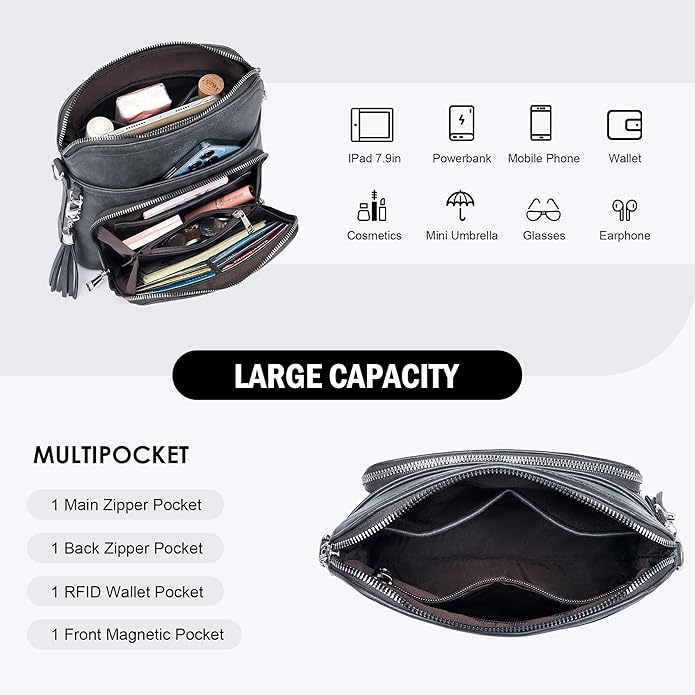 Crossbody Purse for Women,Lightweight Medium Crossbody Bag Soft Leather Women's Shoulder Handbags with Tassel
