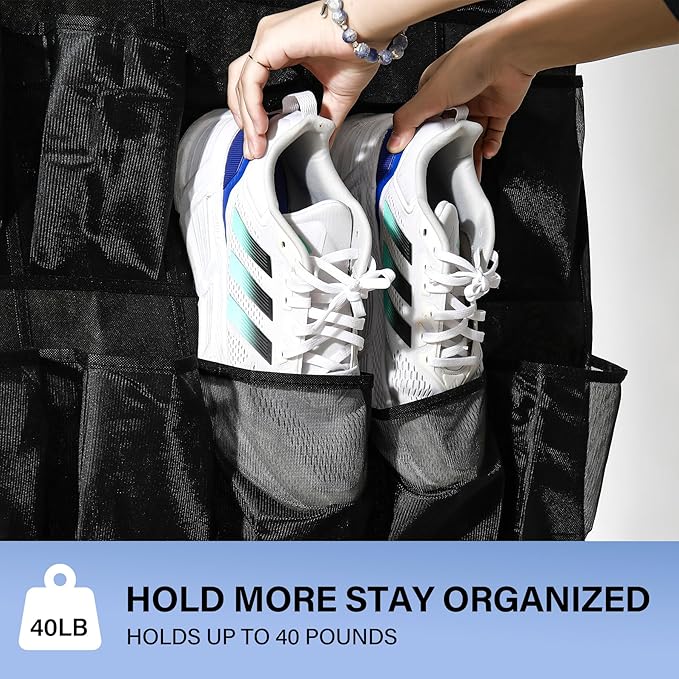 35Large Pockets Over The Door Shoe Organizer, Mesh Pockets Shoe Holder Rack, Capacity Shoe Hanging Storage，door shoe rack With 4 Metal Hook.