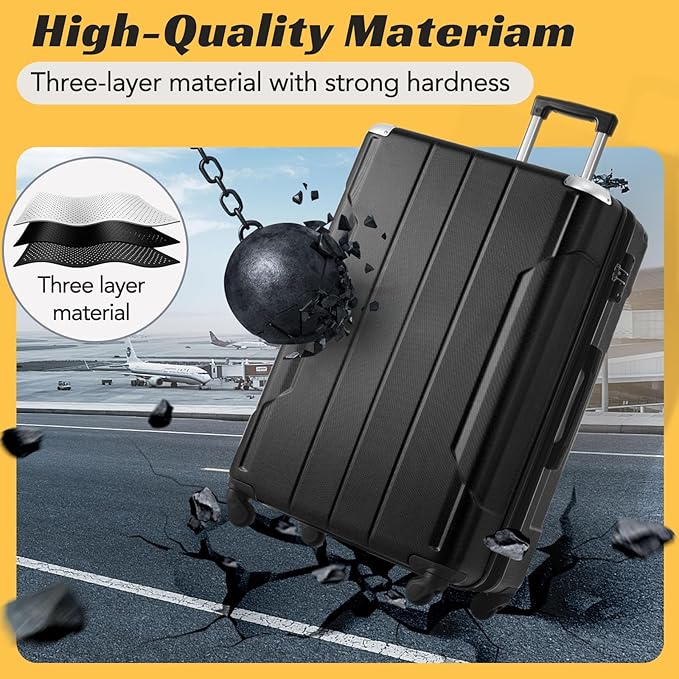 Merax 28 Inch Checked-Large Luggage with Wheels Aluminum Alloy Corner Hard Shell Suitcase TSA Luggage Suitcases for Travel Woman Men(Black)