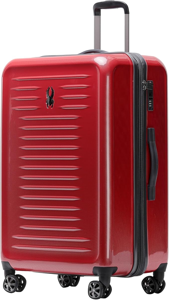 Spyder Rails 29 Inch Expandable Hardside Upright Suitcase with 360° Spinner Wheels, TSA Approved Lock, Red