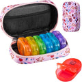 Serfeymi Weekly Travel Pill Organizer 2 Times A Day AM PM Upgraded Rainbow Pill Box 7 Day with Portable Zipper Canvas Pill Case, Medicine Organizer for Pills, Vitamins, Fish Oils - Pink 01